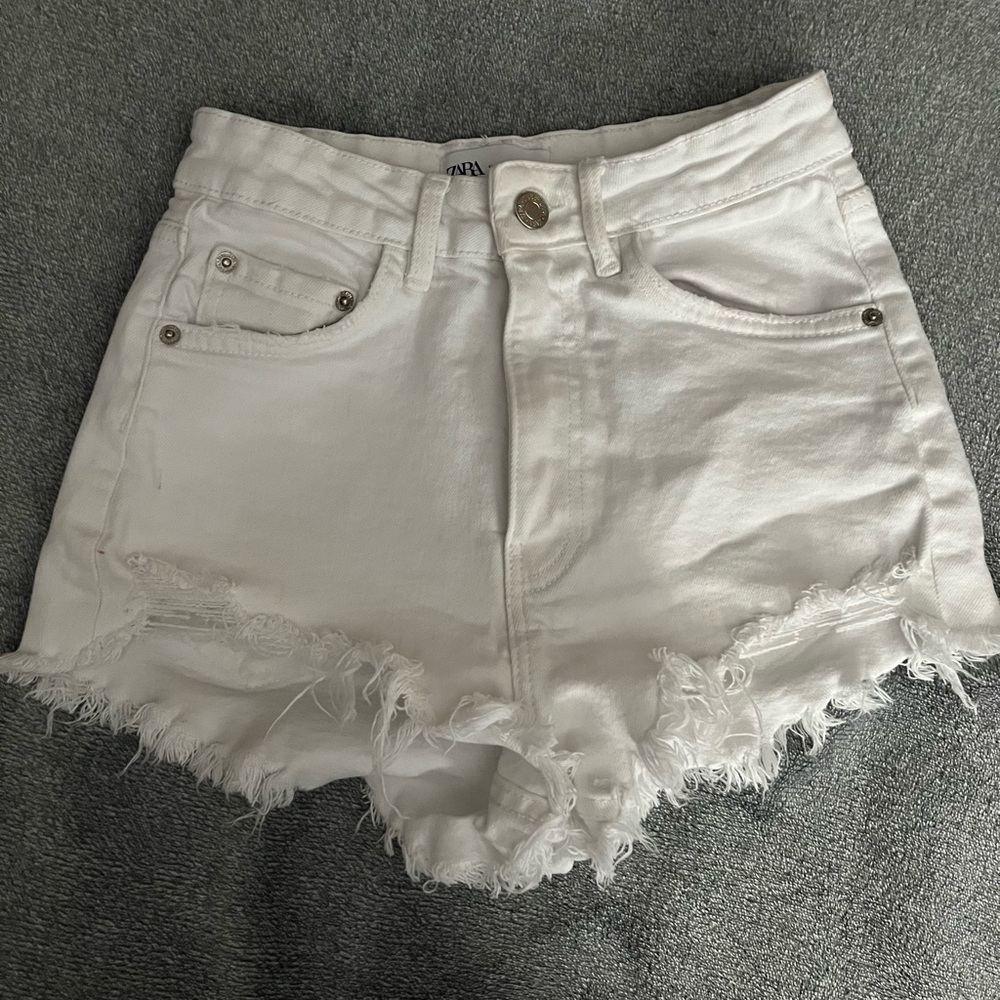 ZARA white high waist denim shorts